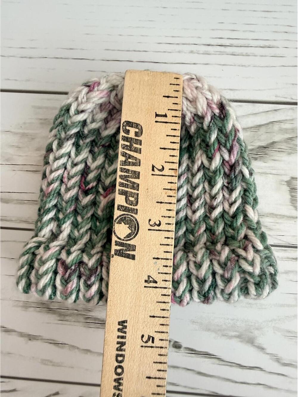 Hand Knit Baby Beanie Hats Lot of 3 Purple Green Multicolor Winter Infant - Picture 6 of 11